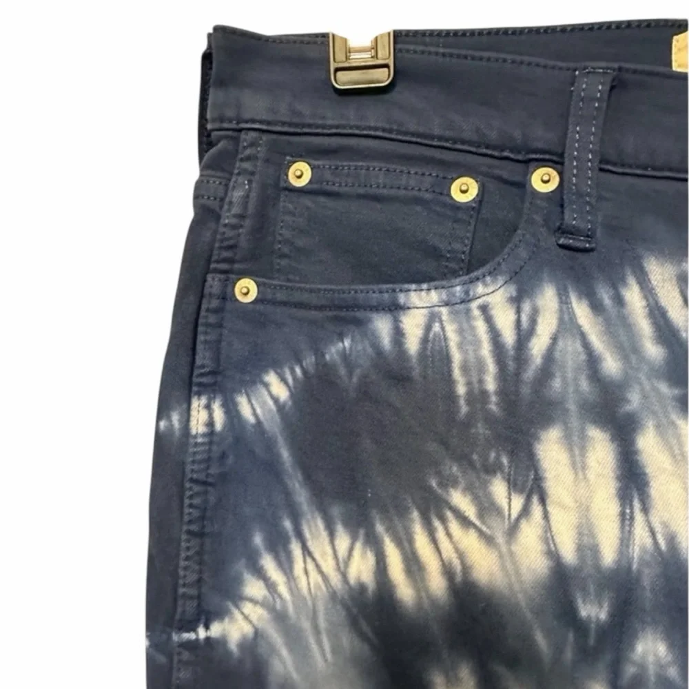 J.Crew Tie Dye Vintage Straight Jeans Indigo Spiral Raw Hem Size 29 NWOT